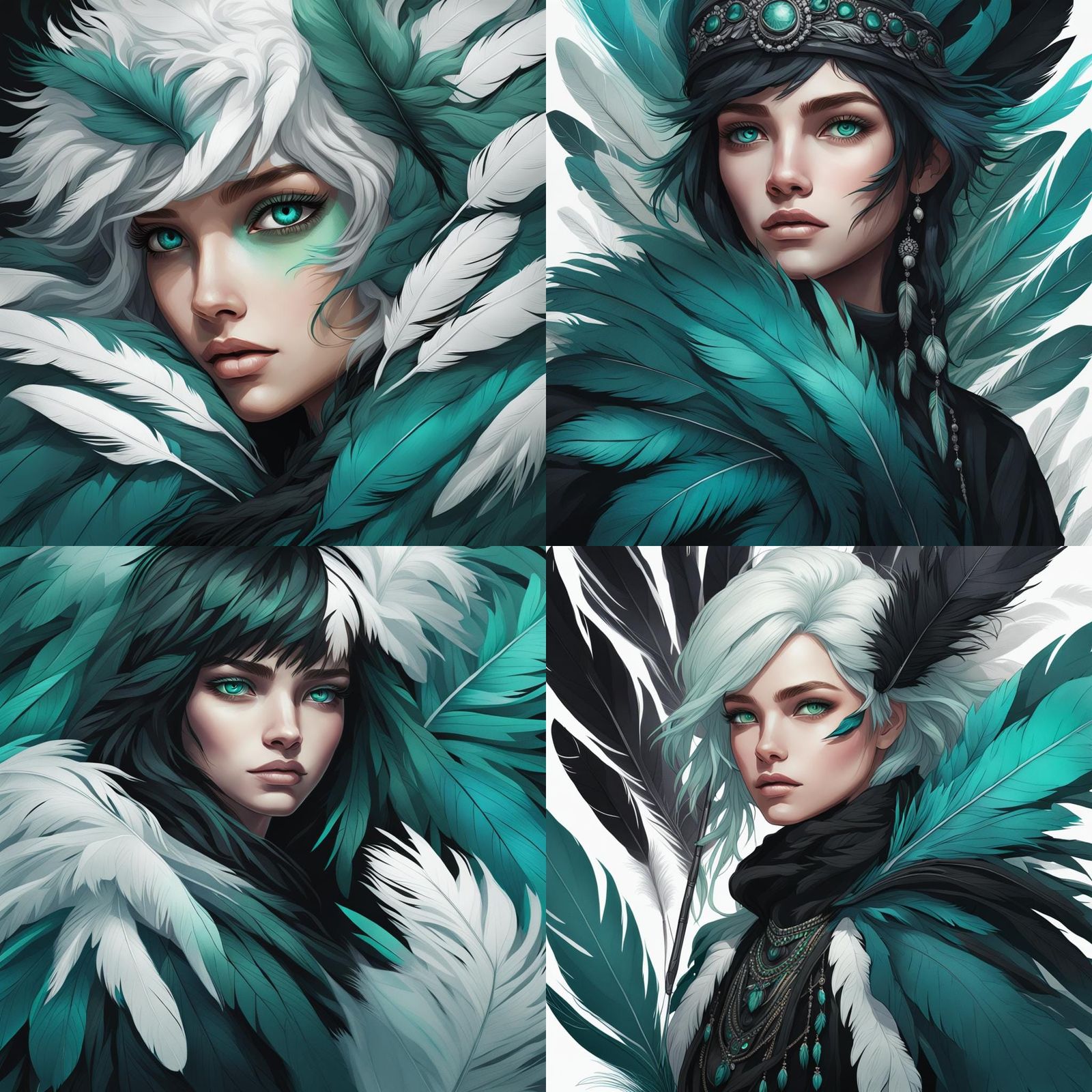 Green-Eyed Girl in Feathers, Artgerm Style