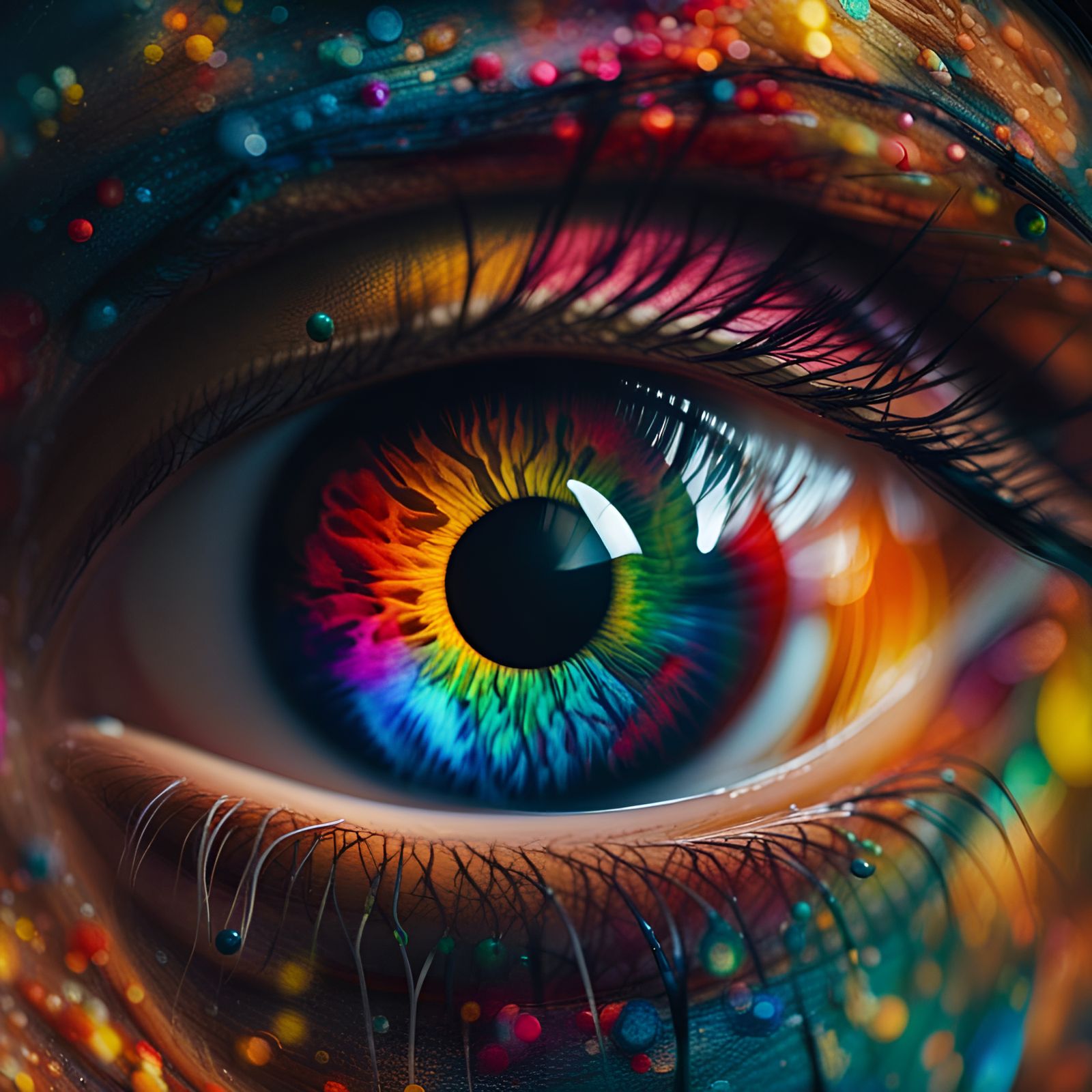 Vibrant Multi-Colored Eye in Sharp Focus