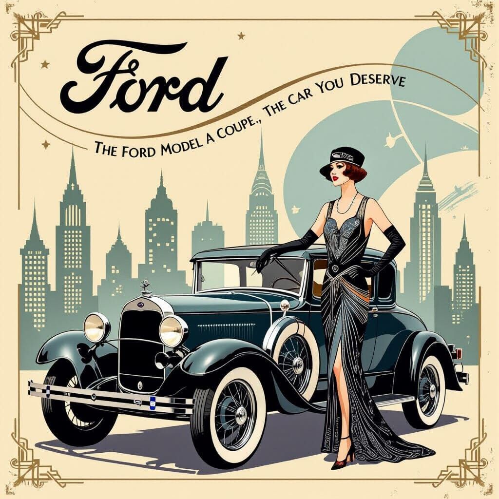 1920s Art Deco Ford Model A Coupe Poster