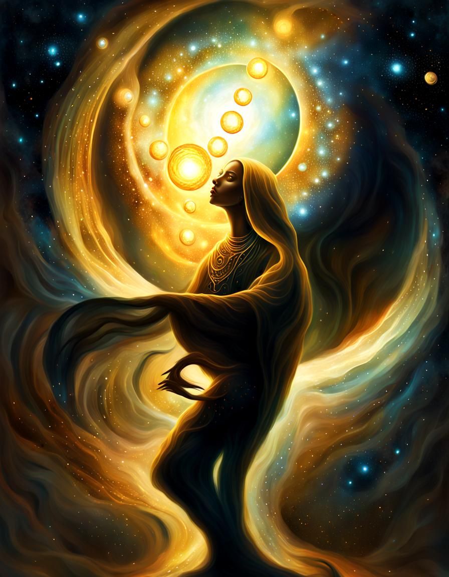 Cosmic Entity Birthing from Light and Darkness