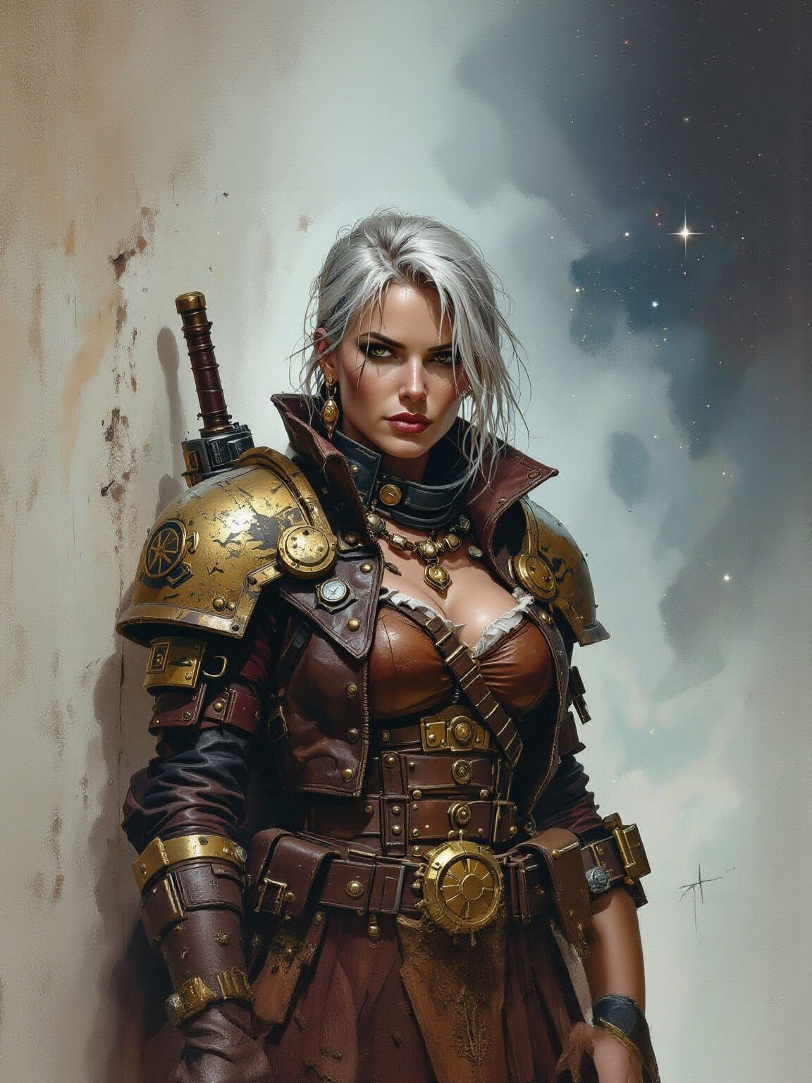 Grimy Rogue Trader Portrait in Warhammer 40k Style