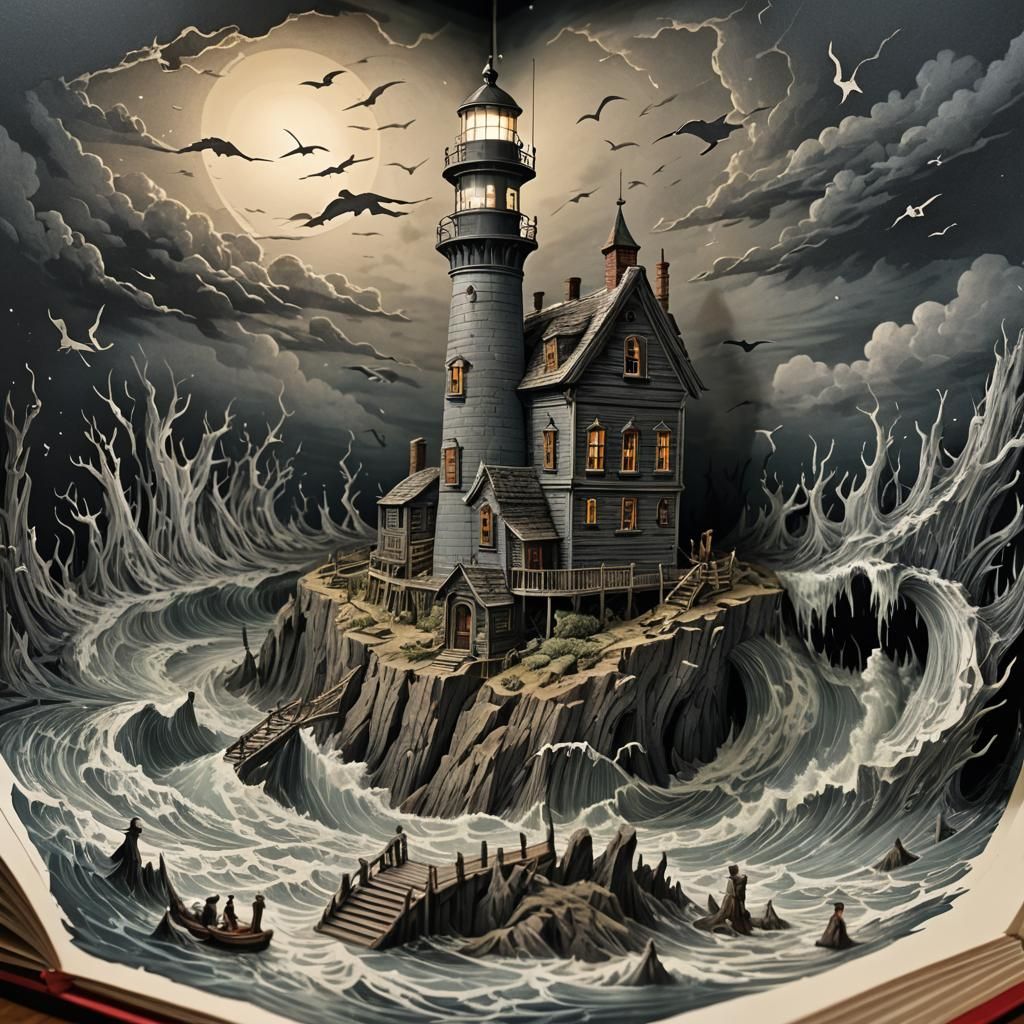 Pop-Up Lighthouse Book in Gothic Horror Style