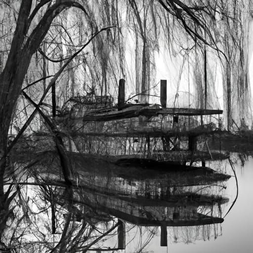 Abandoned Steamer in Bayou at Sunset