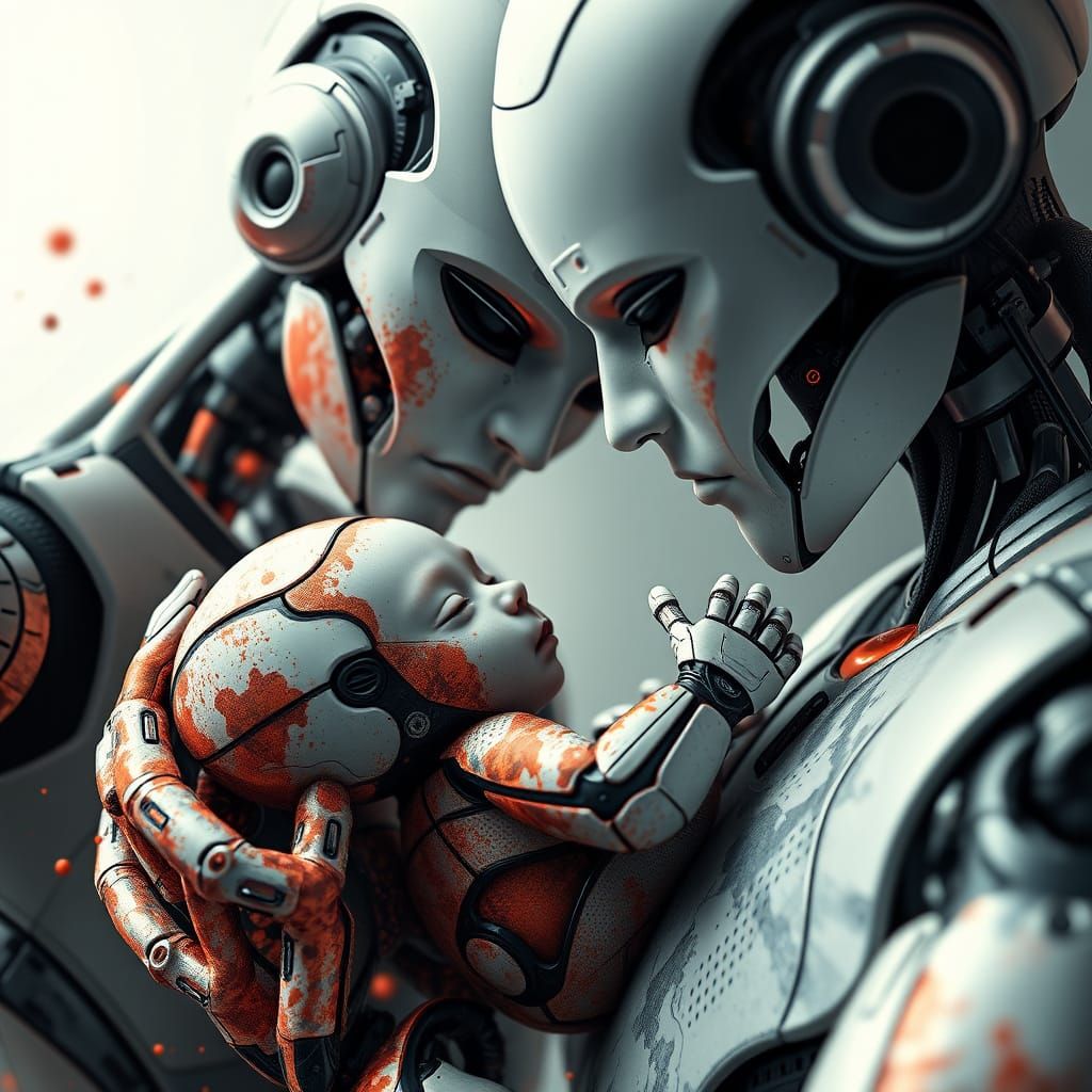 Android Family in Inkblot Art