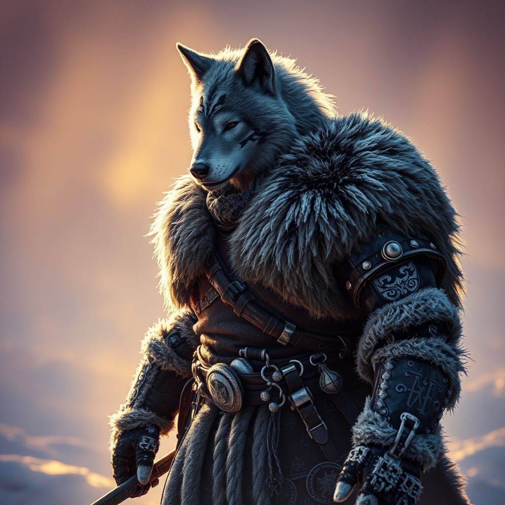 Dark Fantasy Warrior Emerges from Frozen Haze in Frostbitten...