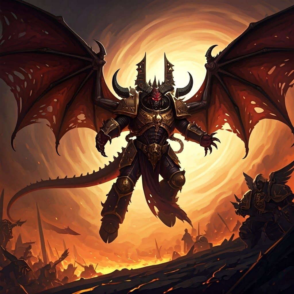 Bloodletter Daemon of Khorne on War-Torn Battlefield