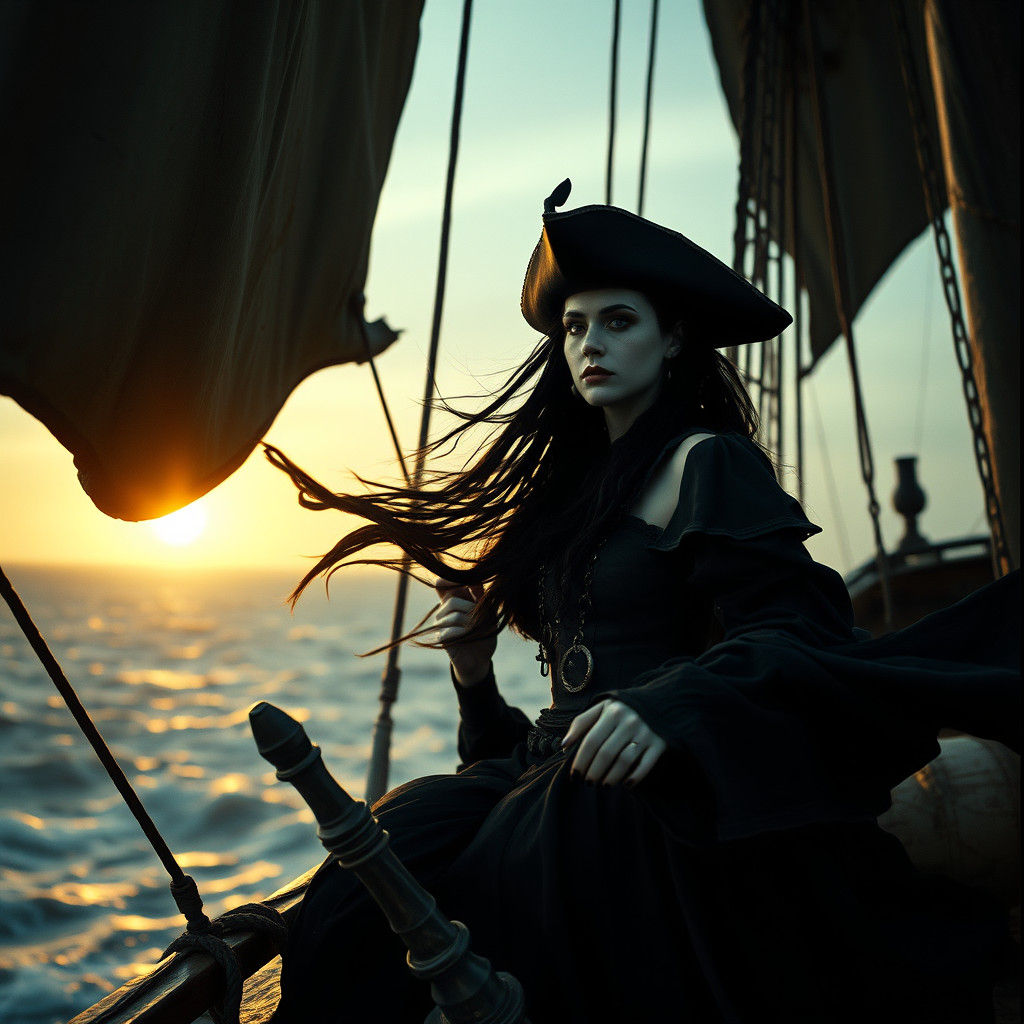 Gothic Pirate Woman at Sea in Cinematic Style