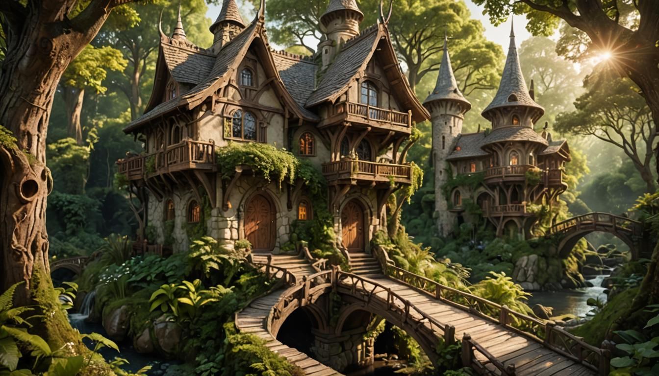 Quaint Elven House in Lush Fantasy Forest