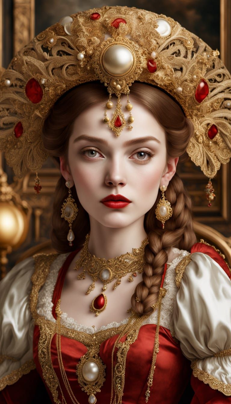 16th Century Lady in Armchair with Jeweled Hat