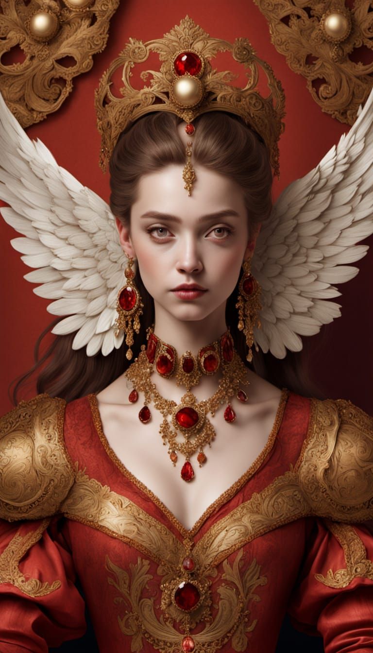 16th Century Lady in Armchair, Porcelain Face, Jeweled Hat