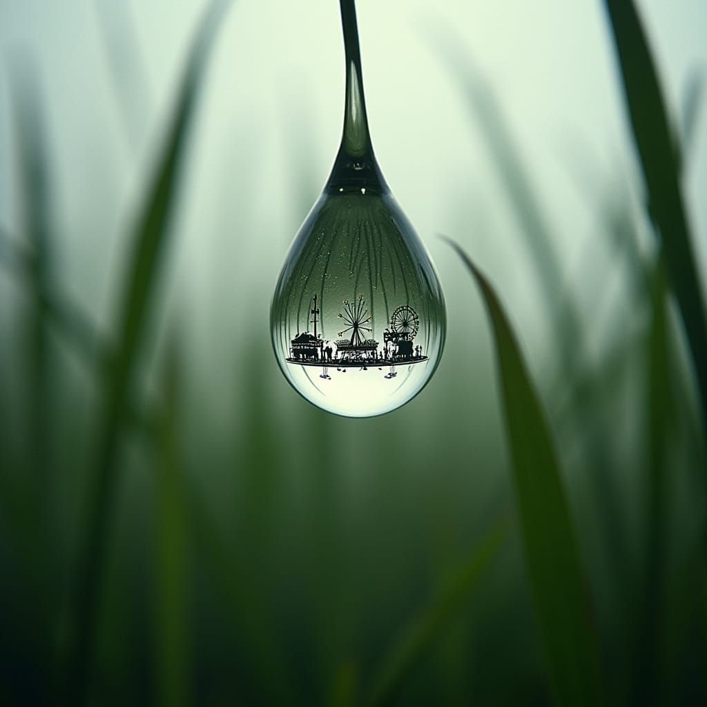 Carnival Silhouette Spins Inside Raindrop: Macro Double Expo...