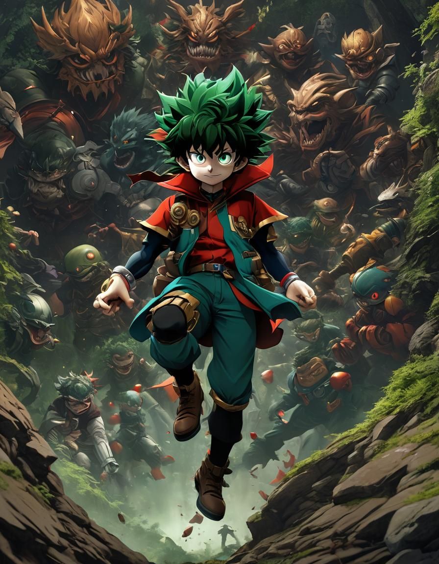 Deku with All For One Quirk in Anime Style