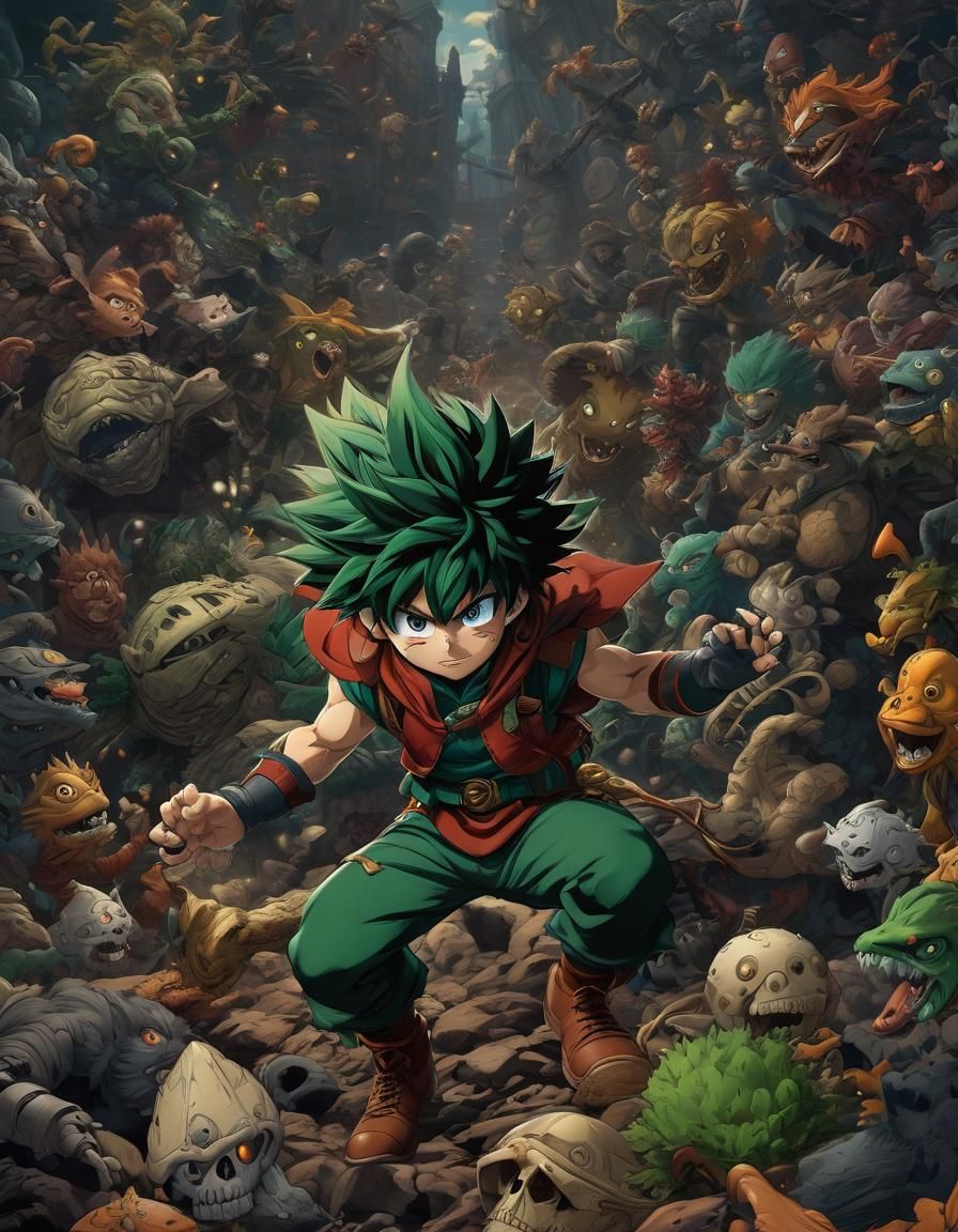 Deku with All For One Quirk in Anime Art Style