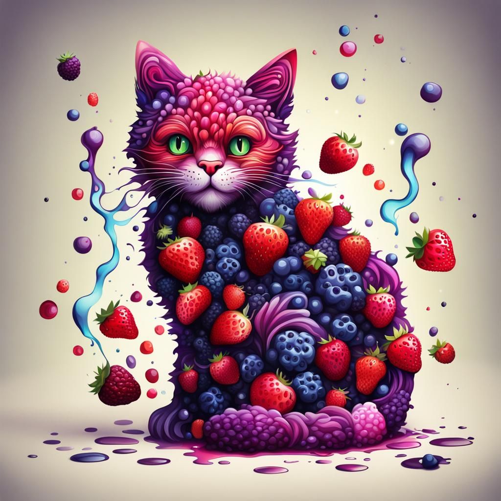 Strawberry Blackberry Cat in Graffiti Art Style