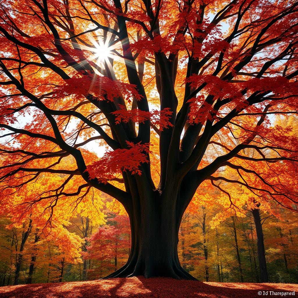 Majestic Tree in Vibrant Autumn Forest