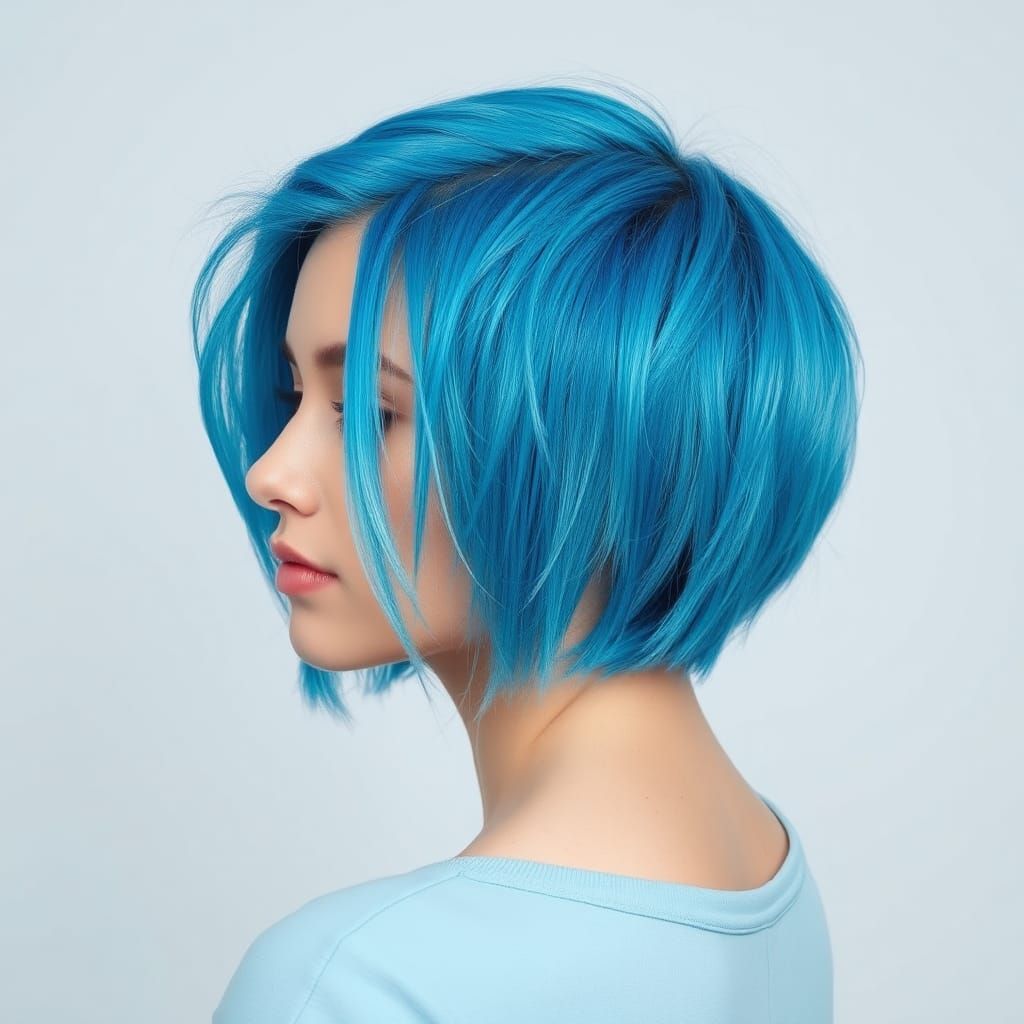 Beautiful girl short blue hair, pixie style, 6