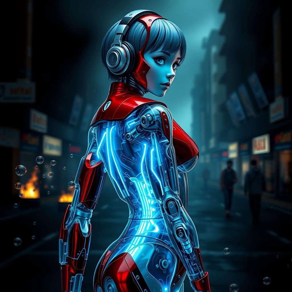 Mecha Water Bender Portrait with Ferrari Engine Parts