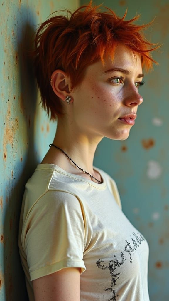 Freckled Ginger Woman with Sly Grin in Impressionism Style