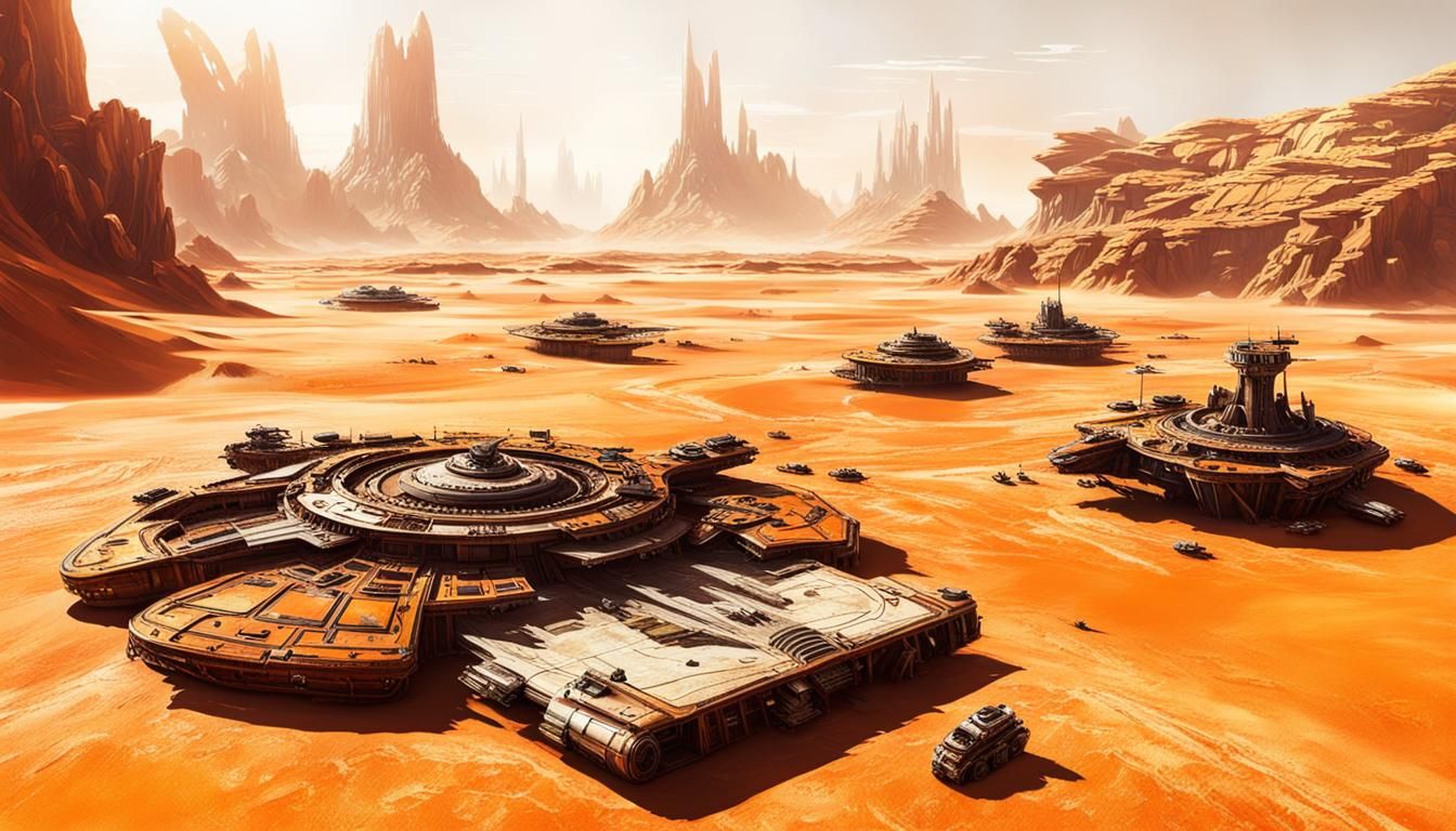 Sci-Fi Oasis on an Orange Desert Planet