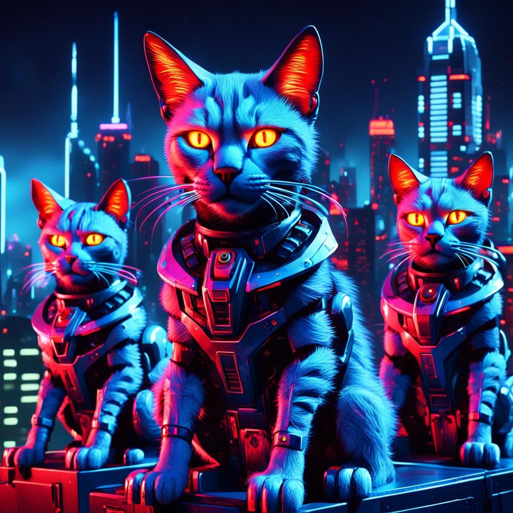 Robot Feline Overlords Reign in a Futuristic Neon City