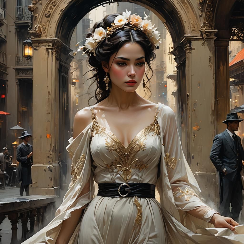 Elegant Woman Embodies Romance in Expressionist Digital Pain...