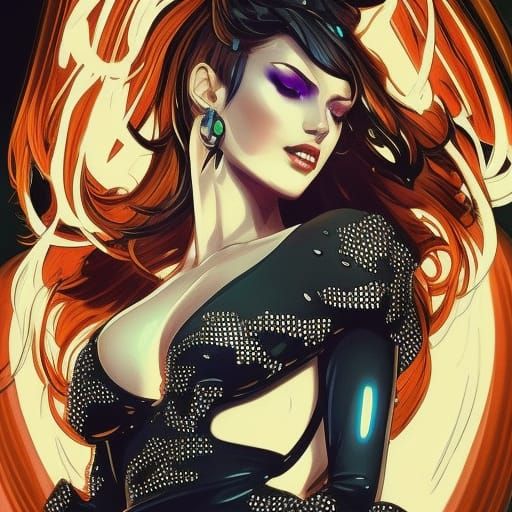 Demon in Reflective Dress: Hyperrealistic Portrait