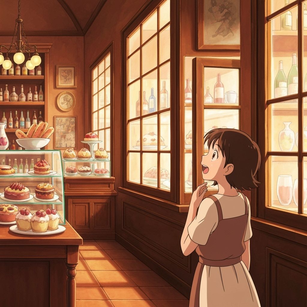 Girl Amazed by Italian Shop Delicacies in Studio Ghibli Styl...