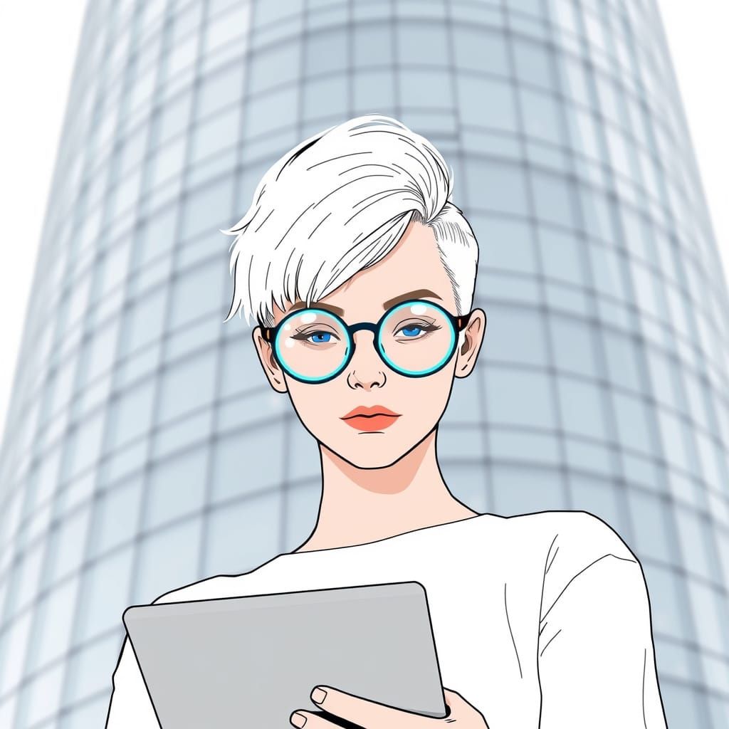 Non-Binary Creative with Platinum Hair at The Gherkin