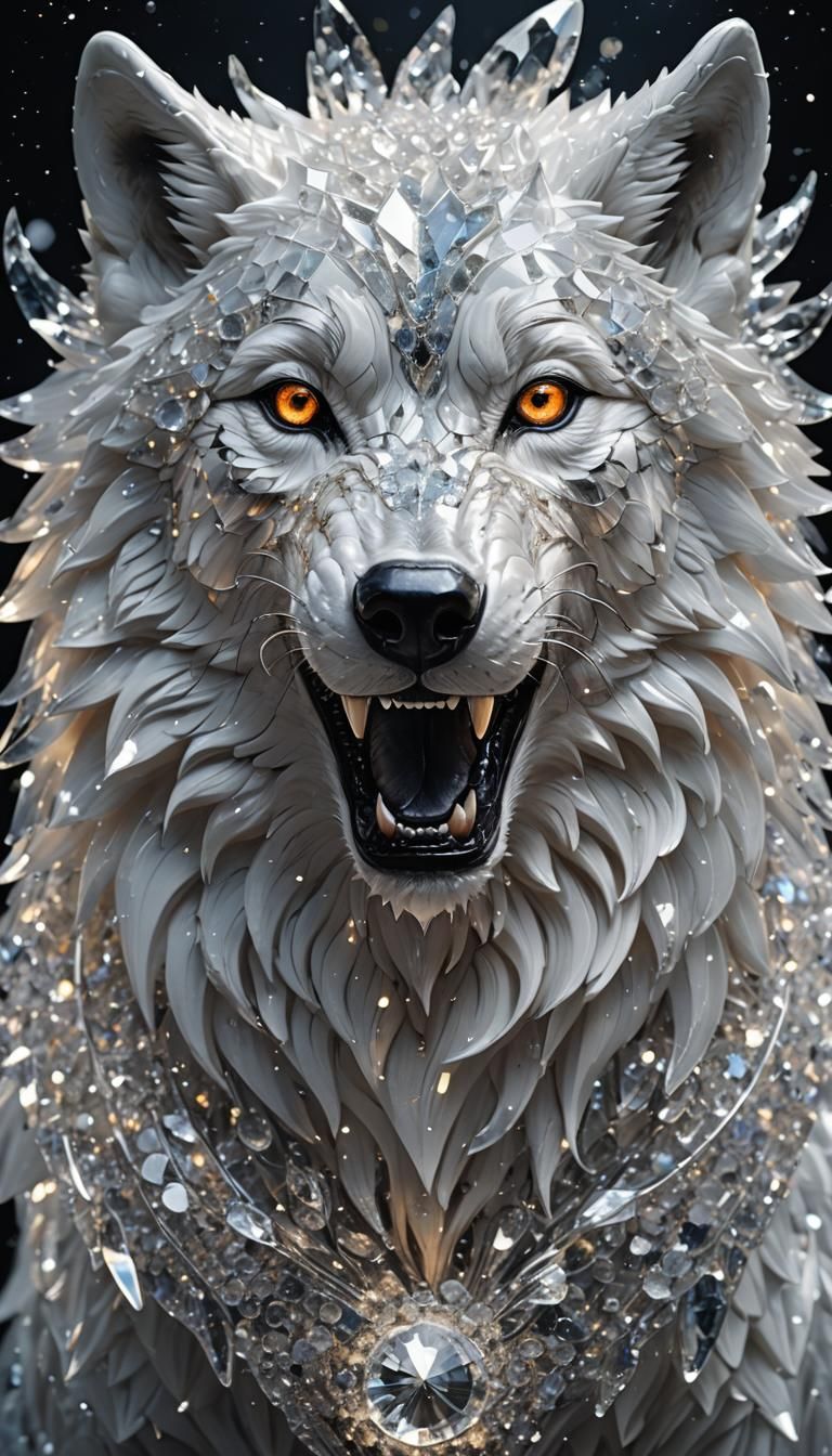 Crystal Wolf Head Sculpture in High Resolution