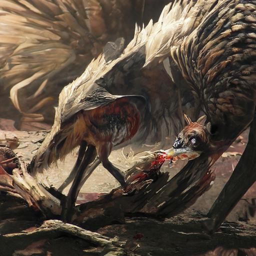 Maned Wolf Devouring Pheasant in Horror Art Style