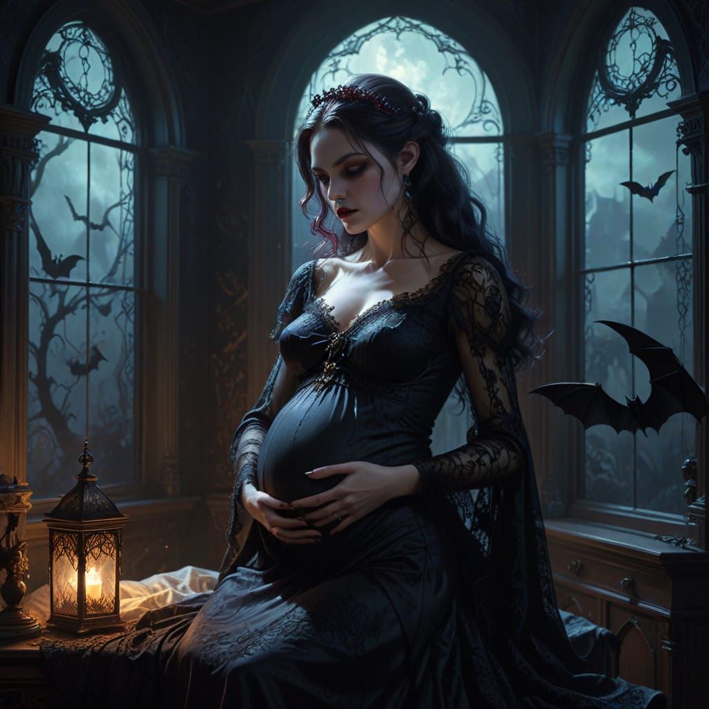 Gothic Vampire Mother's Maternal Love in Ethereal Light