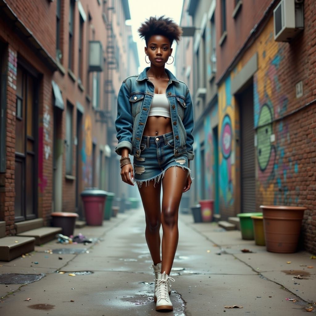 Trashy Chic Woman in Alleyway