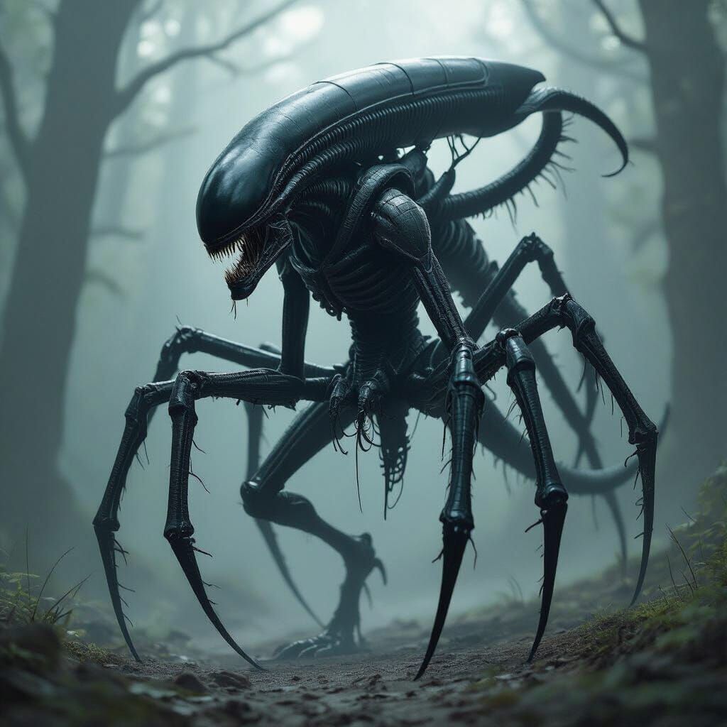 Xenomorph Spider Hybrid in Biomechanical Style