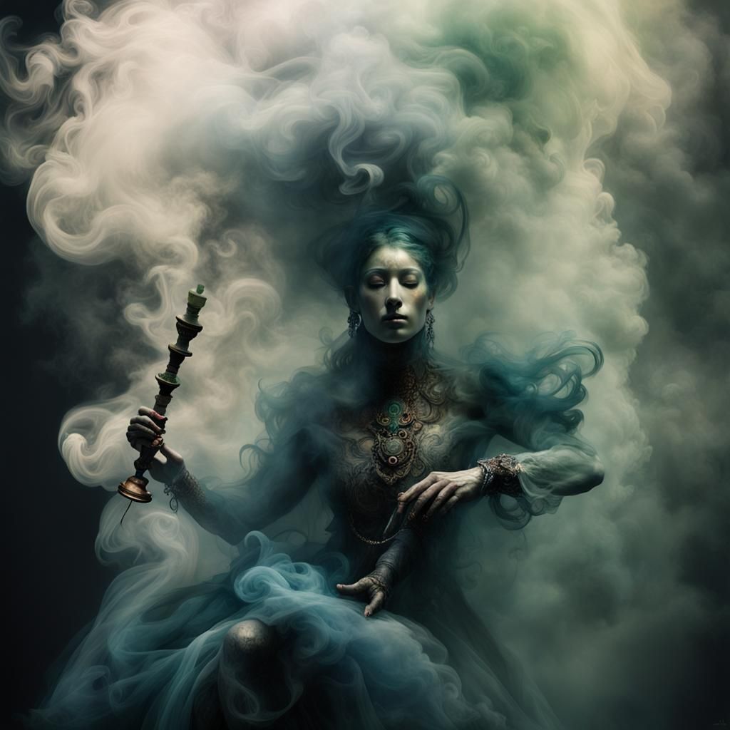 Ethereal Smoke Woman from Hookah, Intense Light