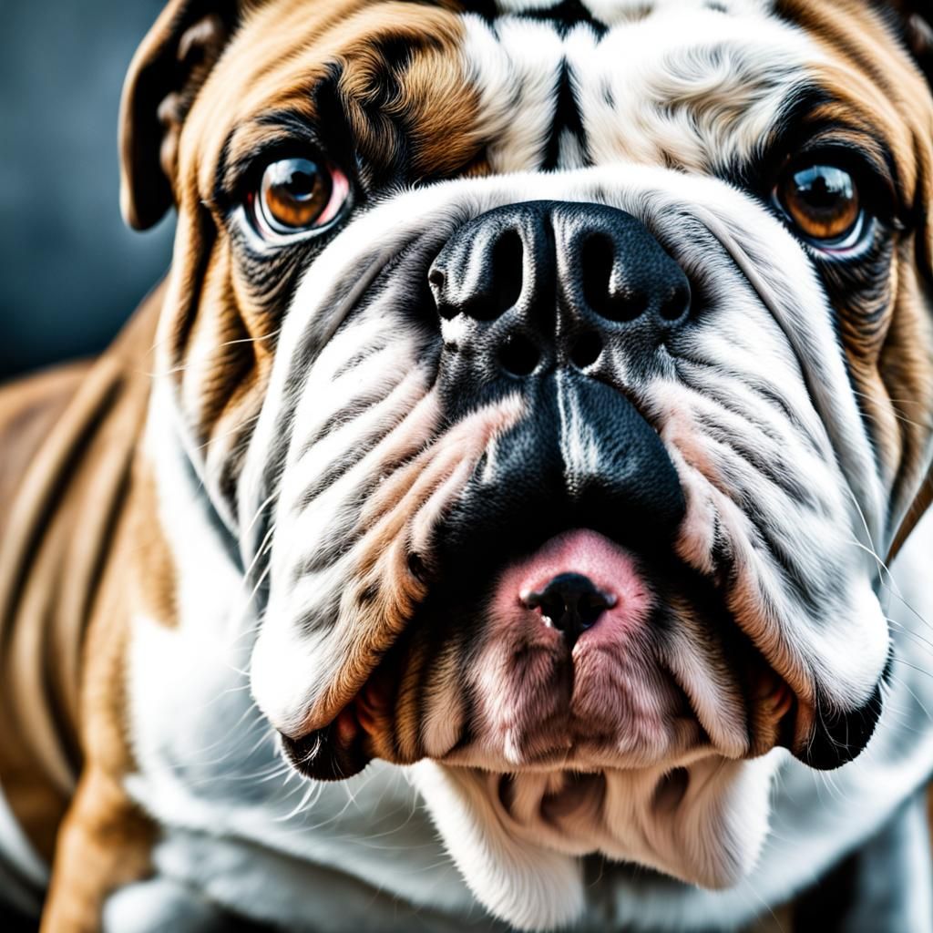 Hyperrealistic Bulldog Portrait With Nose to Camera