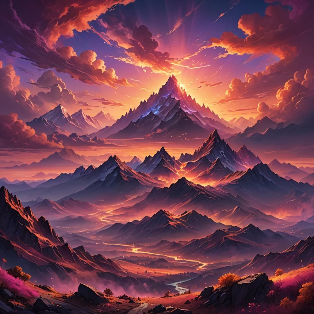 Fantasy Sunset Sky with Glowing Clouds