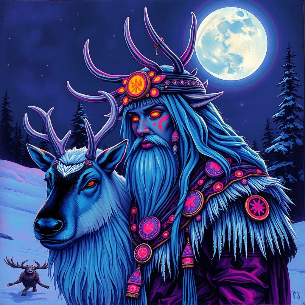 Surreal Siberian Shaman Digital Painting with Daliesque Rein...