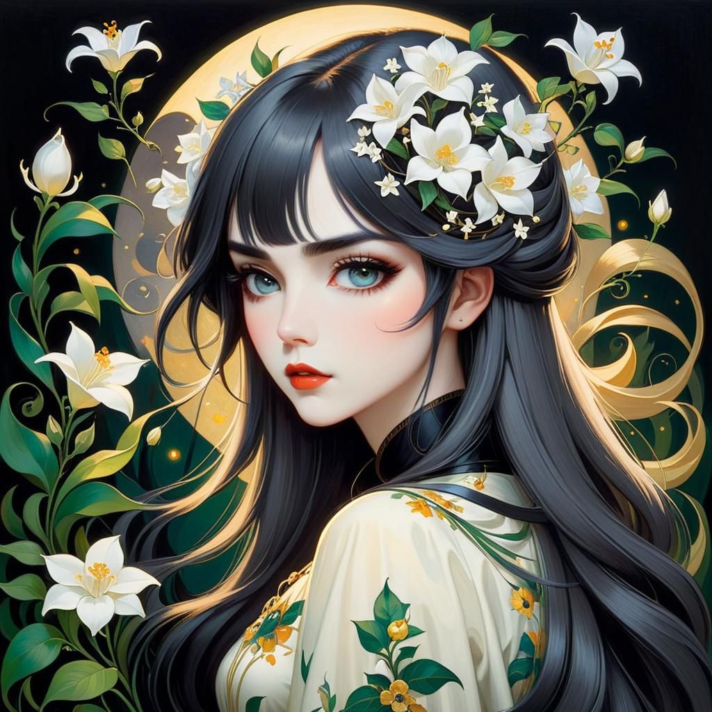 Epic Bloom: Owl and Lotus Flower Naive Art