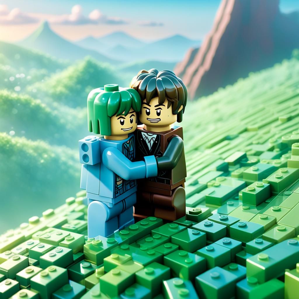 Whimsical Lego Bricks Share a Tender Moment in a Makoto Shin...