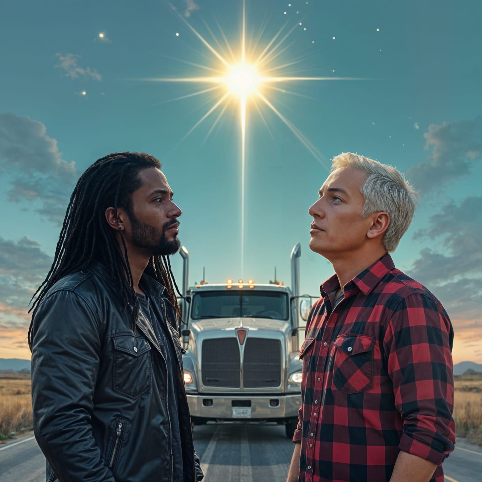 Truck Drivers Gaze at Mysterious Light in the Sky