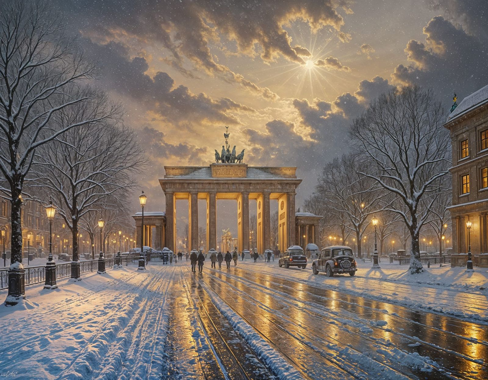Brandenburg Gate Christmas Night in Kinkade Style