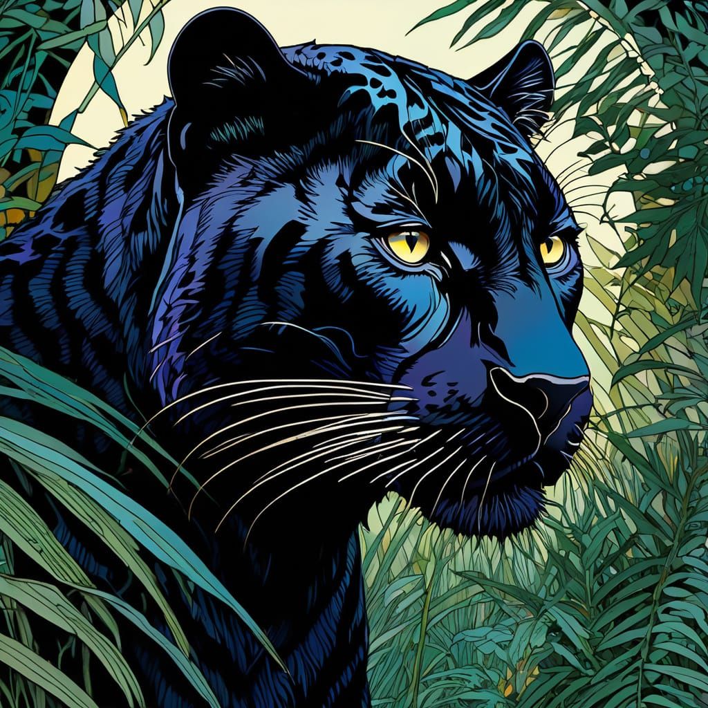Black Panther Jungle in Art Nouveau Style