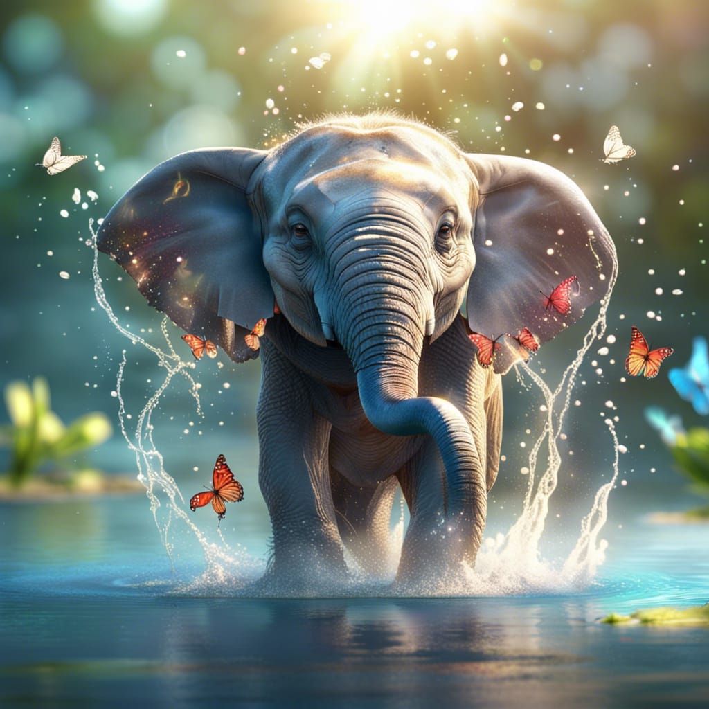 Happy Elephant Dancing in Glimmering Sunlight