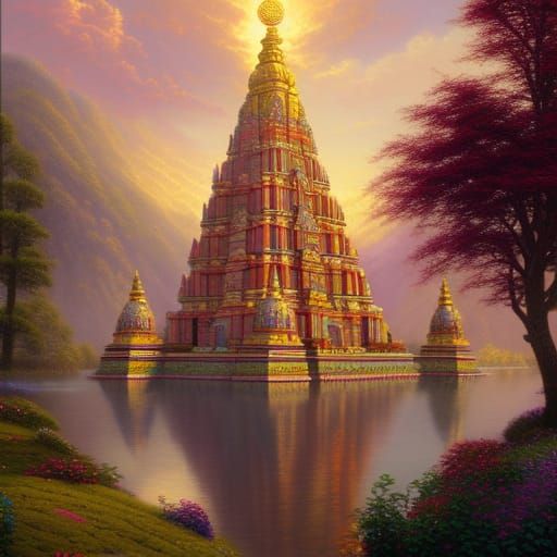 Colorful Hindu Temple in Hyperrealistic Style