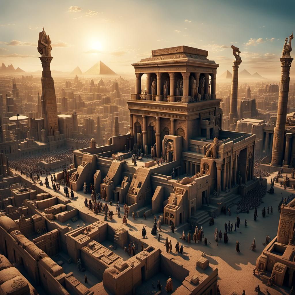 Steampunk Neo-Gothic Egyptian Necropolis at Sunset