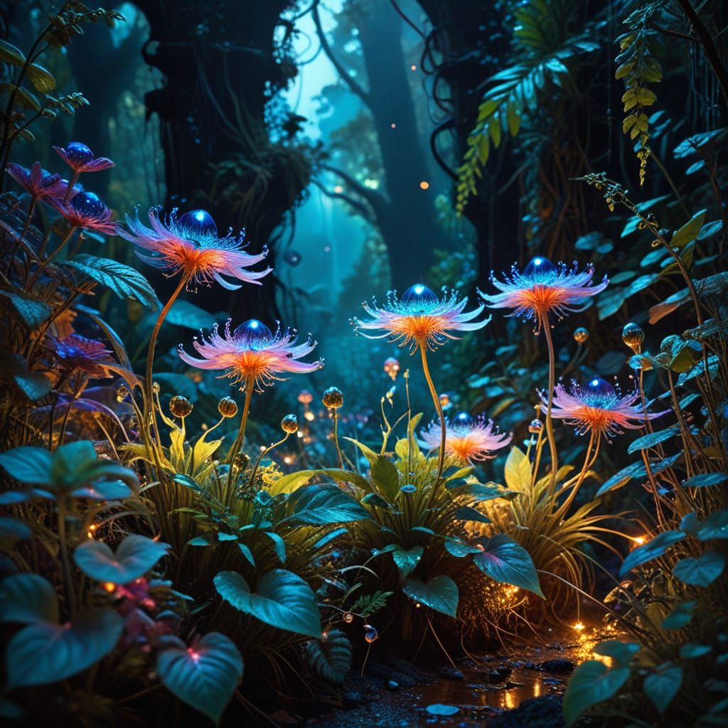 Surreal, Glowing Magical Realms with Iridescent Petals