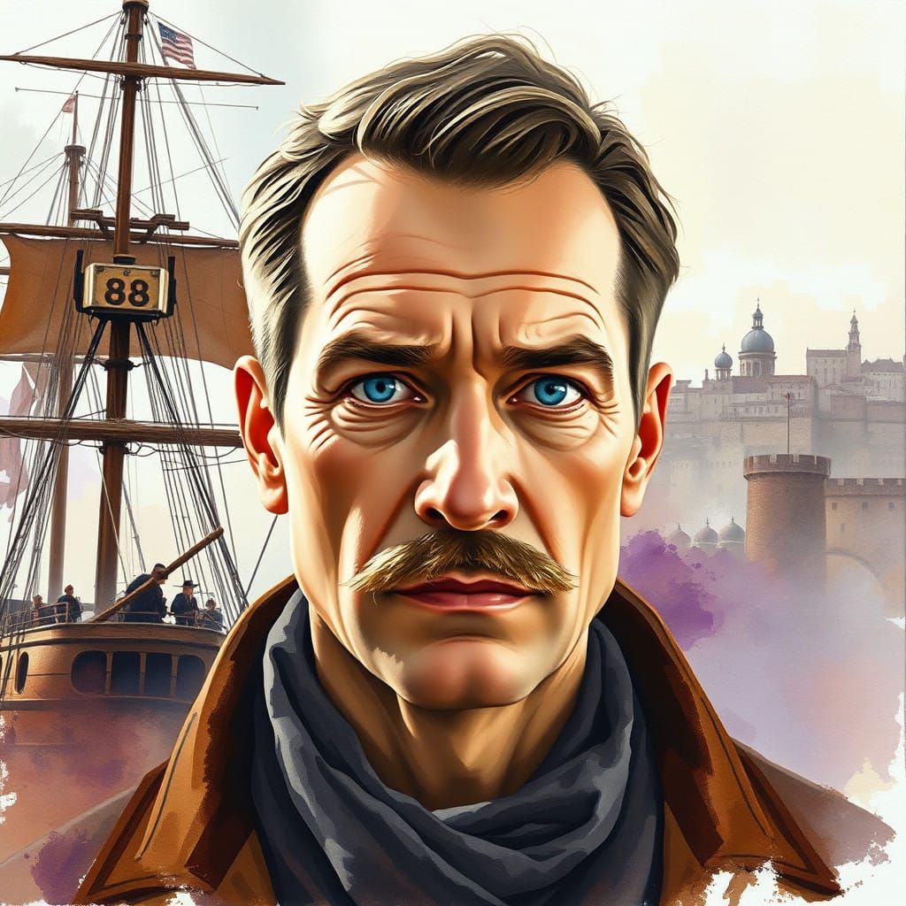 Sailing Cityscape with a Gentleman in Oil Painting Style