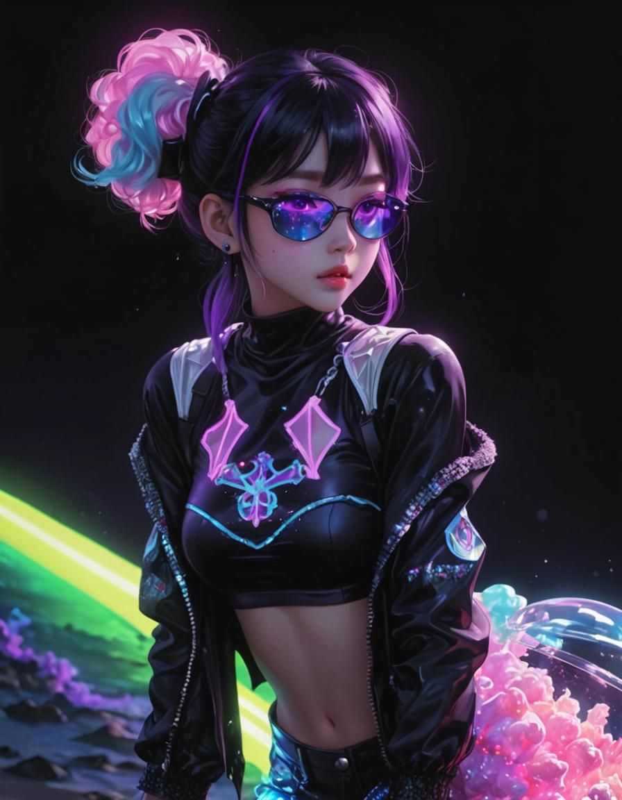 Cotton Candy Beach in Holographic Watercolor Style