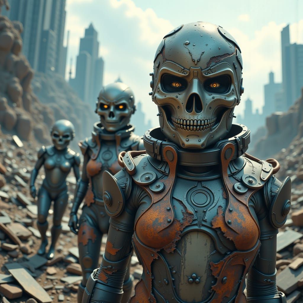 Futuristic Shonbi Warriors Guard a War-Torn City