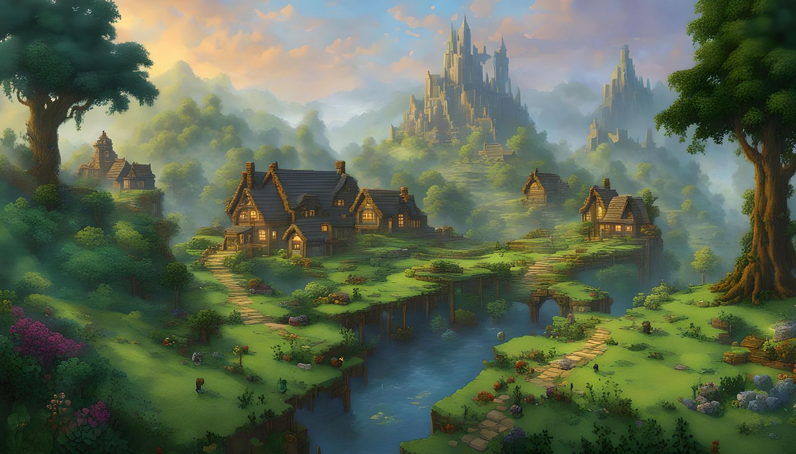 Minecraft Landscape in Ethereal Fantasy Style